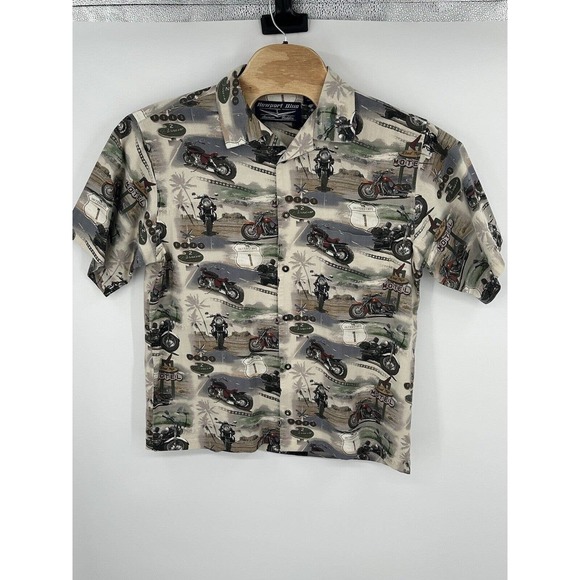 Newport Blue Men's LARGE Button Front Motorcycle Print‎ Shirt Road Trip CASUAL - Picture 1 of 7